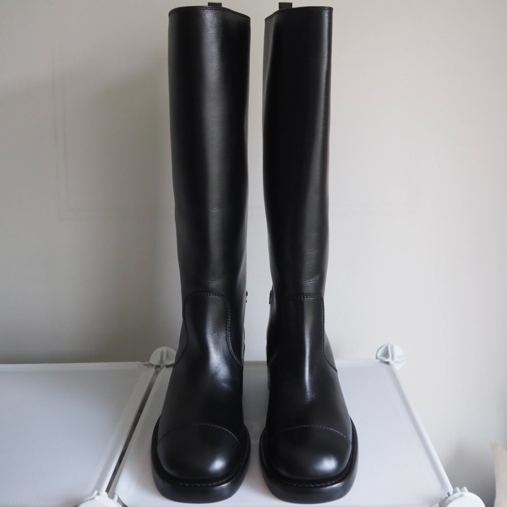 Chanel Knee High Calfskin Black Boots Size 39 EU